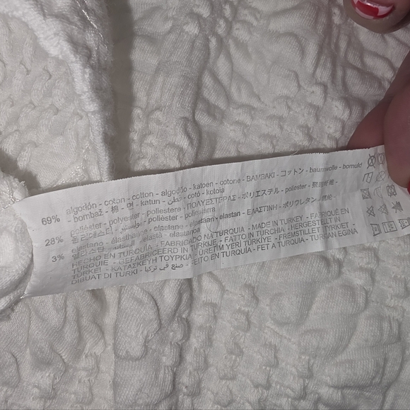 Zara White Smocked Textured Crop Top Puff Sleeve V-Neck Size Small Cottagecore - Picture 5 of 5